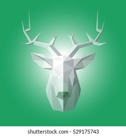 Green origami head deer. Triangulation.