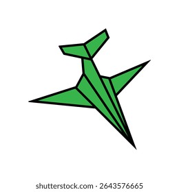 Green Origami Paper Airplane Symbol with Clean White Background