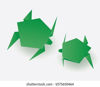 Green origami paper art turtles illustration.