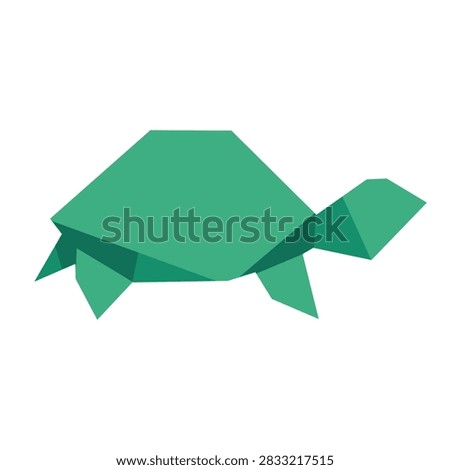 Green Origami Paper Turtle Vector Flat Folded Geometric Animal Illustration