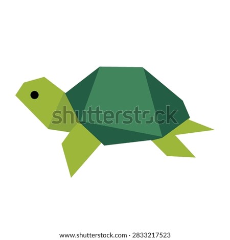 Green Origami Paper Turtle Vector Flat Folded Geometric Animal Clipart