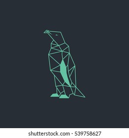 Green origami penguin vector design