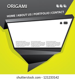green origami website template design. vector origami style site.