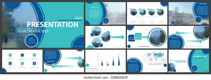 Green original presentation templates. Vector set, elements of infographics, white background. Flyer, postcard, corporate report, marketing, advertising,banners.Slide shows, photos,brochures,booklets
