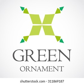Green ornament square paper decorative abstract vector logo design template natural business icon company identity symbol concept