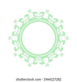 Green ornamental circular pattern on white background. Card template design. Decorative vector frame.