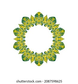 Green ornamental circular pattern on white background. Card template design. Decorative vector frame.