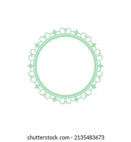 Green ornamental circular pattern on white background. Card template design. Decorative vector frame.
