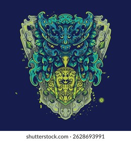 green ornamental owl artwork illustration