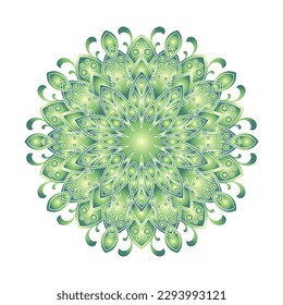 Green ornamental round pattern on white background. Vector illustration.