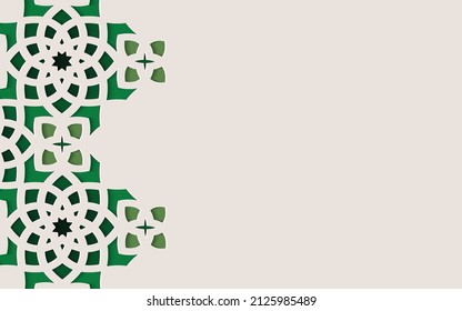 Green ornamental stone relief in arabic architectural style of islamic mosque,greeting card for Ramadan Kareem