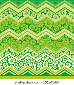 Green ornamental zigzag floral pattern
