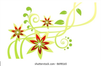 Green ornate flower pattern on a white background. Digital illustration.