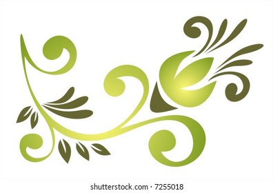 Green ornate pattern on a white background. Digital illustration.