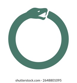 Verde ouroboros cobra comendo círculo de cauda. Um símbolo antigo representando o ciclo eterno de vida, morte e renascimento.