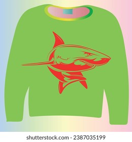 The green outfit in the background and the red shark pattern in front of it