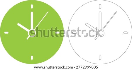 Green and outline clock faces side by side white circle