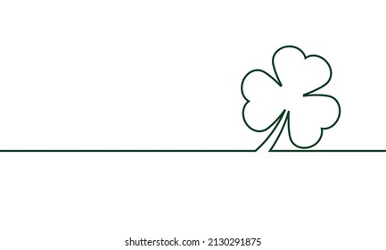 green outline clover leaf on white background, st. patrick's day card or hello spring social media post vector template