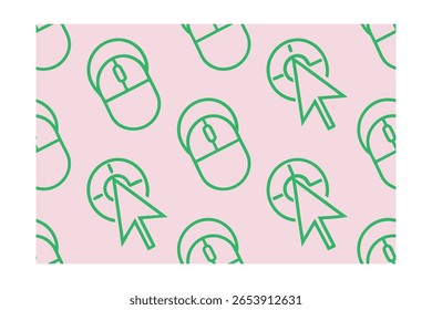 Contorno verde computador mouse ícones de cursor dispostos em um padrão repetitivo em um rosa
