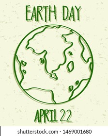 Green outline earth day poster illustration