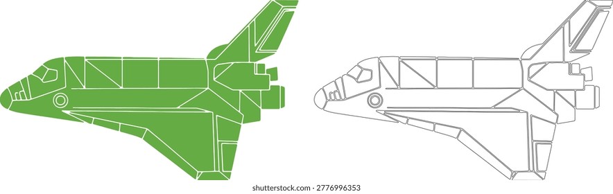 Green and outline geometric space shuttle craft vehicle