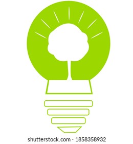 Green outline of a glowing light bulb.On an isolated layer in eps 10 format