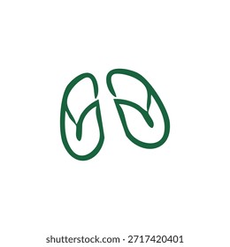 Ilustração de contorno verde de dois flip-flops em um fundo branco