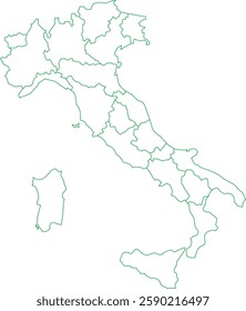 Green Outline Italy Map with District Borders Europe Country