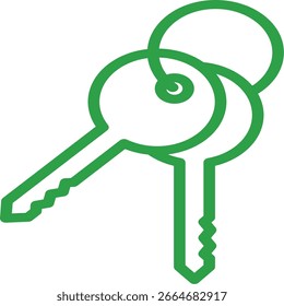 Green Outline Keys on Ring, Simple Vector Illustration for Secur