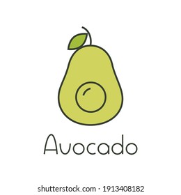 Green outline logo of avocado with a leaf 