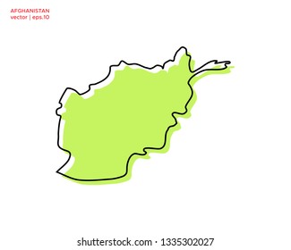 Green Outline Map of Afghanistan Vector Design Template. Editable Stroke