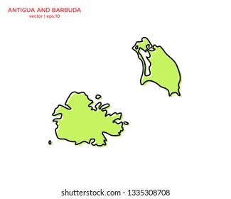 Green Outline Map of Antigua and Barbuda Vector Design Template. Editable Stroke