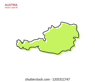 Green Outline Map of Austria Vector Design Template. Editable Stroke