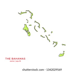 Green Outline Map of The Bahamas Vector Design Template. Editable Stroke