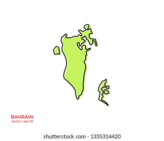 Green Outline Map of Bahrain Vector Design Template. Editable Stroke