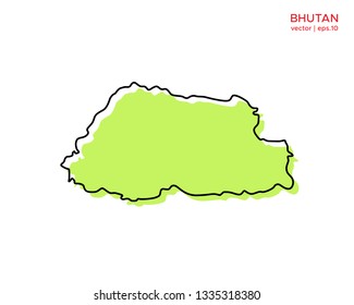 Green Outline Map of Bhutan Vector Design Template. Editable Stroke