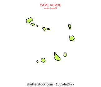 Green Outline Map of Cape Verde Vector Design Template. Editable Stroke