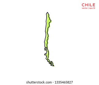 Green Outline Map of Chile Vector Design Template. Editable Stroke