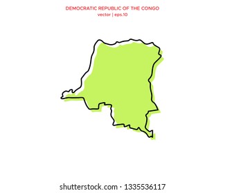 Green Outline Map of Democratic Republic of the Congo Vector Design Template. Editable Stroke