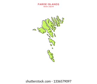 Green Outline Map of Faroe Islands Vector Design Template. Editable Stroke