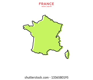 Green Outline Map of France Vector Design Template. Editable Stroke