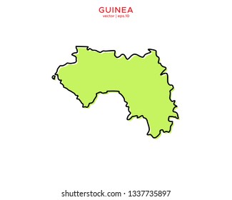 Green Outline Map of Guinea Vector Design Template. Editable Stroke