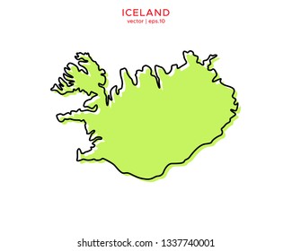 Green Outline Map of Iceland Vector Design Template. Editable Stroke