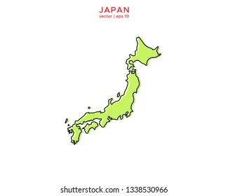 Green Outline Map of Japan Vector Design Template. Editable Stroke