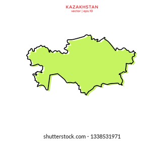 Green Outline Map of Kazakhstan Vector Design Template. Editable Stroke