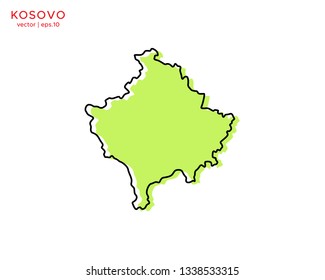 Green Outline Map of Kosovo Vector Design Template. Editable Stroke