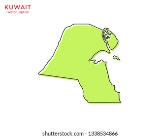 Green Outline Map of Kuwait Vector Design Template. Editable Stroke