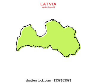 Green Outline Map of Latvia Vector Design Template. Editable Stroke