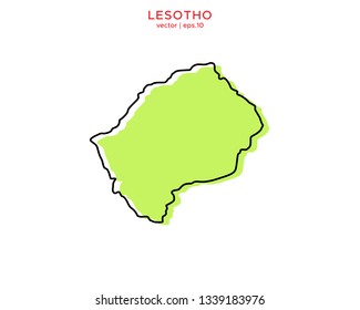 Green Outline Map of Lesotho Vector Design Template. Editable Stroke