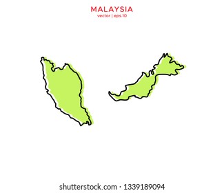 Green Outline Map of Malaysia Vector Design Template. Editable Stroke